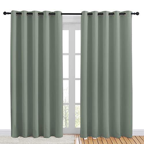 Blackout Draperies Curtains for Kids Room (Greyish Green / 70"W x 84"L (Pack of 2))