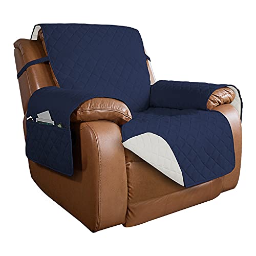 Reversible Recliner Chair Covers Couch Covers for Dogs (Large Recliner / Navy/Ivory)