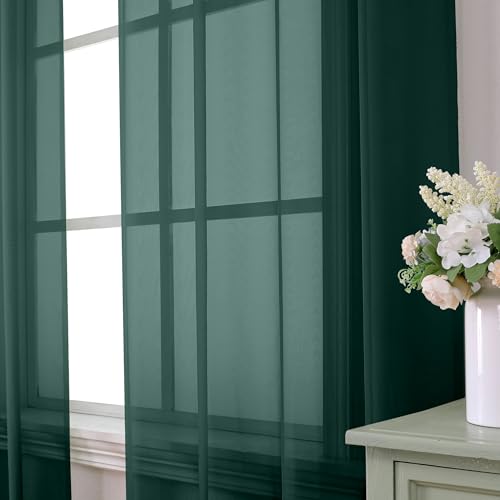 Hunter Green Sheer Curtain Drapes 54 Inch Length 2 Panels for Living Room (42"W x 54"L (Pack of 2) / Hunter Green)