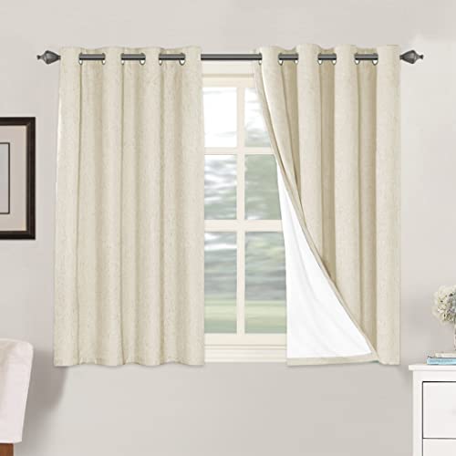 100% Blackout Curtains for Bedroom Thermal Insulated Linen Textured Curtains Heat and Full Light Blocking Drapes Living Room Curtains 2 Panel Sets (Bleached Sand / 52"W x 45"L (Pack of 2))