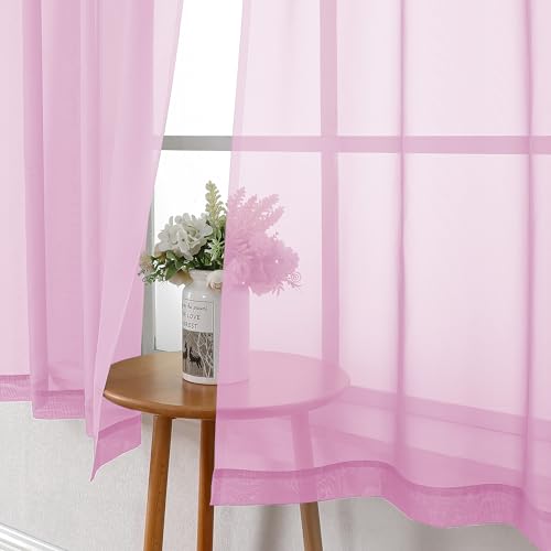 Light Pink Sheer Curtains 63 Inch Length 2 Panels Set (Light Pink / 42"W x 63"L (Pack of 2))