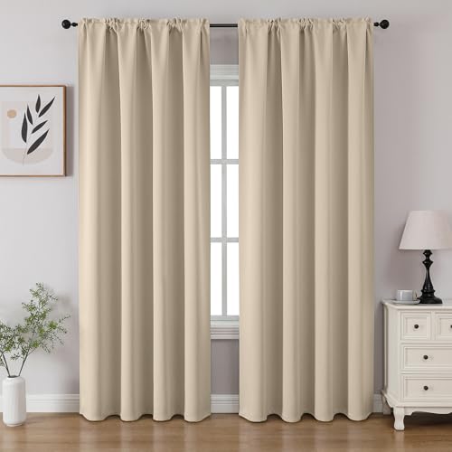 Light Beige Blackout Curtains 72 inch Length 2 Panels Set (Light Beige / 52"W x 72"L (Pack of 2))