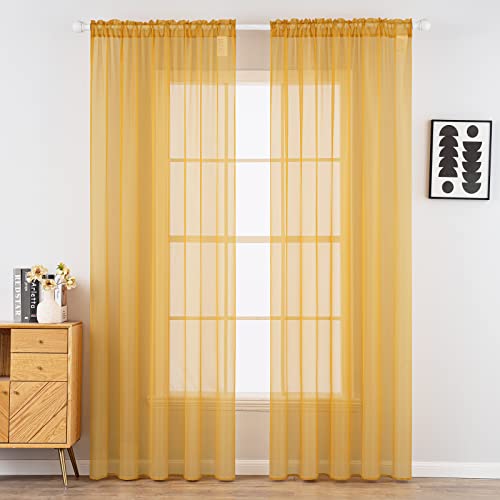 2 Panels Fall Sheer Curtains for Living Room 54X96 Inch Gold (Gold / 54"W x 96"L (Pack of 2))