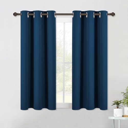 Moroccan Blue Kitchen Blackout Short Curtain Panels for Bedroom (Dark Blue / 42"W x 45"L (Pack of 2))