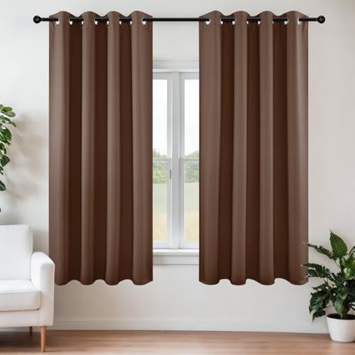 Blackout Curtains 54 Inch Length 2 Panels Set (Brown / 52"W x 54"L (Pack of 2))