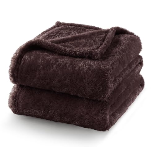 Fuzzy Plush Fleece Bed Blanket Queen Size (Coffee / 90x90 IN)