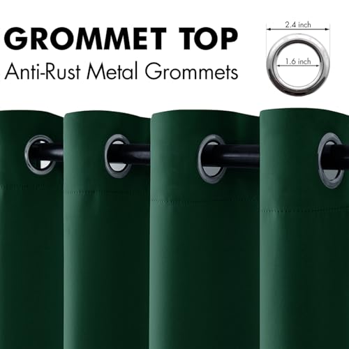 Hunter Green Blackout Bedroom Curtains Drapes 72 Inch Long 52"x72" (Hunter Green / 52"W x 72"L (Pack of 2))