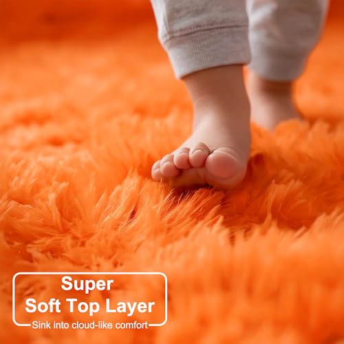 Orange Round Shag Kids Rug 4Ft for Bedroom Living Room Classroom (Orange / 4' (Round))