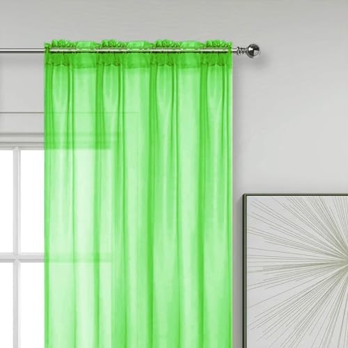 Sheer Voile Window Treatment Rod Pocket Curtain Panels for Kitchen Bedroom Living Room Drapes Sunlight Filtering Privacy Semi Home Decor Assorted Colors Sizes (Sharp Green / 52"W x 63"L (Pack of 2))