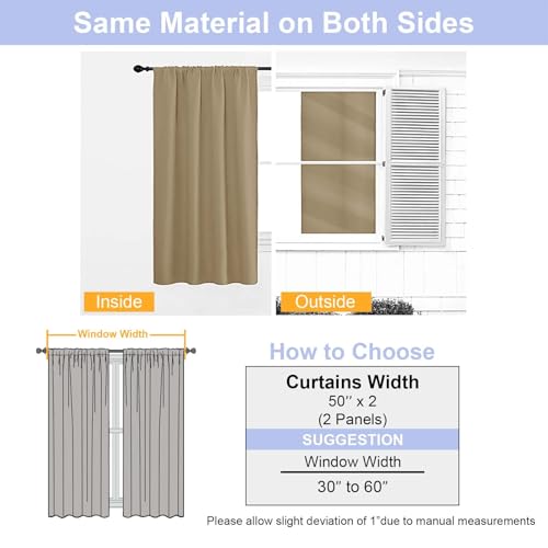 Taupe Blackout Curtains for Bedroom 96 Inches Long 2 Panels (Taupe / 50"W x 96"L (Pack of 2))