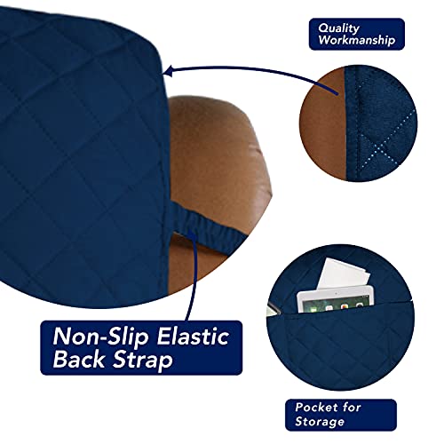 Reversible Quilted Oversized Recliner Sofa Cover (Large Recliner / Navy/Navy)