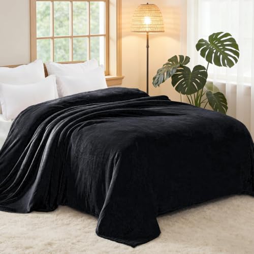 Soft Fleece Blanket Queen Size for Bed (Black / Queen (90" x 90"))