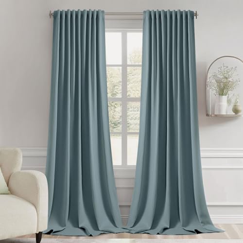 Greyish Blue Back Tab Blackout Curtains 52x102 Inch Long 2 Panel Set (Greyish Blue / 52"W x 102"L (Pack of 2))
