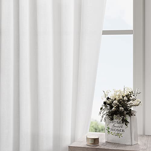 White Linen Curtains 89 Inches Long for Bedroom Back Tab Light Filtering Privacy Sheer Curtains Modern Farmhouse Decor Linen Textured Gauze Curtain for Bathroom 2 Panels Set 52x89 (52"W x 89"L (Pack of 2) / White)