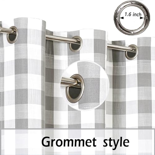 Buffalo Plaid Checkered Grommet Curtains Grey White 84 Inch Length (Gray/White / 40"W x 84"L (Pack of 2))