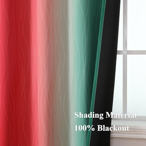 Red and Green Ombre Blackout Curtains 52Wx54L 2 Panels (Green and Red / 52"W x 54"L (Pack of 2))