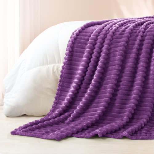 Striped Fleece Throw Blanket for Couch (Purple / Throw ( 50x60 IN ))
