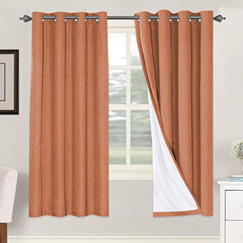 100% Blackout Linen Curtains 72" L 2 Panels Orange (Orange / 52"W x 72"L (Pack of 2))