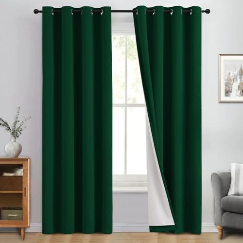 Dark Green 100% Blackout Curtains 84 Inches Long 50" Wide 2 Panels (50"W x 84"L (Pack of 2) / Dark Green With White Backing)