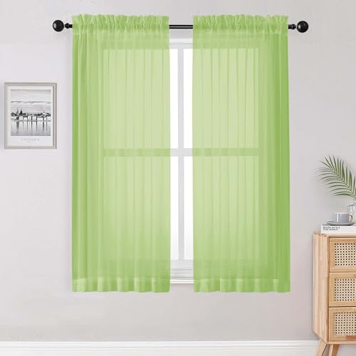 Sheer Lime Curtains for Bedroom Living Room 63 Inch Length 2 Panels Set (Lime Green / 42"W x 63"L (Pack of 2))