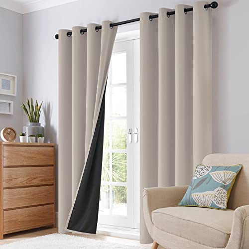 Natural 100% Blackout Curtains Room Darkening Living Room 84L (Natural / 42"W x 84"L (Pack of 2))