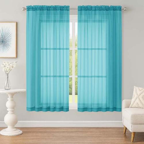 Turquoise Sheer Curtains 63 Inches 2 Panels for Living Room 59" Wide (Turquoise / 59"W x 63"L (Pack of 2))