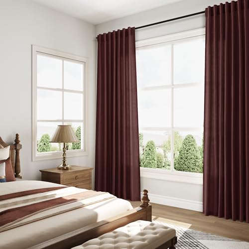 Reddish Brown Linen Curtains 90 Inch Long 2 Panels Set for Bedroom Living Room (52"W x 90"L (Pack of 2) / Reddish Brown)
