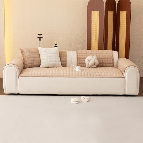 Velvet Sectional Couch Covers for Dogs (Khaki / 1PC/27.6"x94"/3-4 Seat & Long "L" Part)