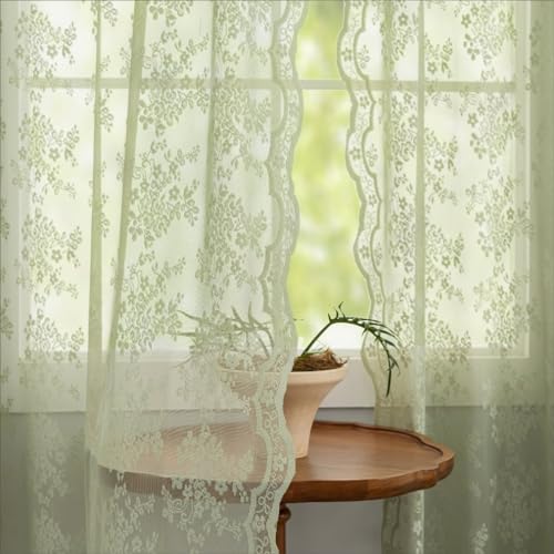 Vintage Lace Curtains 96 Inches Long (Sage Green / 52"W x 96"L (Pack of 2))