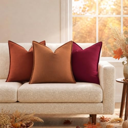 Fall Rust Linen Throw Pillow Covers 18x18 Set of 2 (Rust / 18" x 18" (Pack of 2))