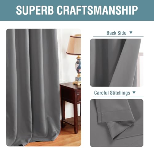 Blackout Curtain for Living Room Thermal Insulated Window Treatment Curtain Extra Long 108 inch Length Energy Saving Solid Grommet Top Blackout Drape (52"W x 108"L (Pack of 1) / Bluish Gray)