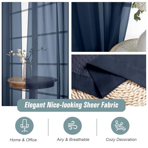 Navy Blue Sheer Curtains 84 Inches Long 2 Panels (42"W x 84"L (Pack of 2) / Navy Blue)
