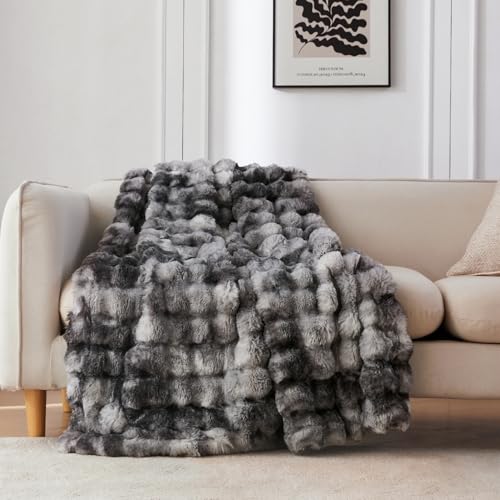 Soft Bubble Faux Fur Throw Blanket (Tie-dye Light Grey / 60“x80”)