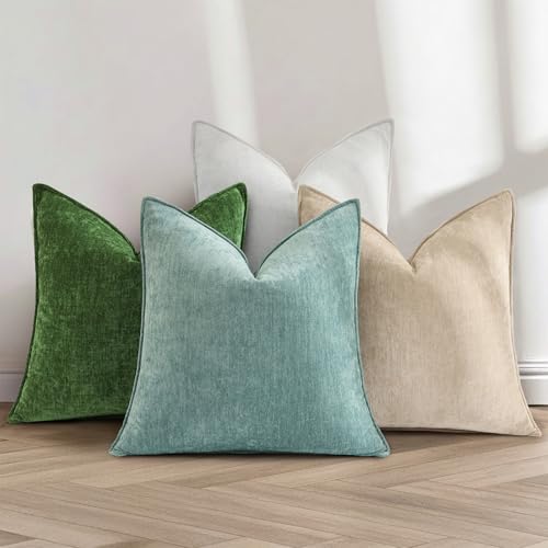 Chenille Teal Velvet Throw Pillow Covers 20x20 Set of 2 (Teal / 20" x 20" (Pack of 2))