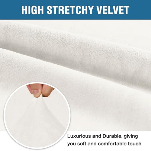 Stretch Velvet Sofa Covers for 3 Cushion Couch Covers Furniture Protector Soft with Non Slip Elastic Bottom (Porcelain White / Sofa)