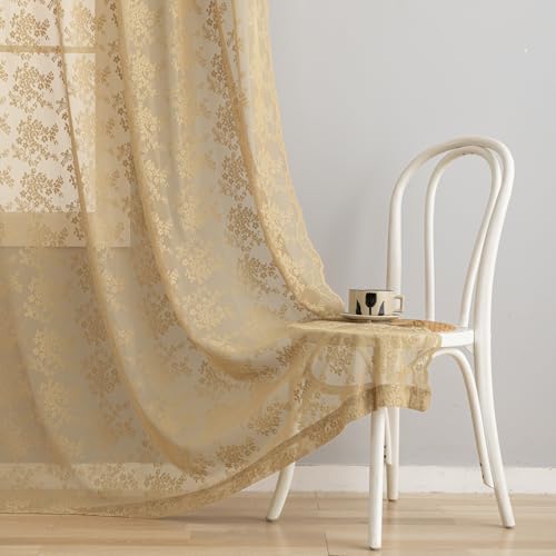 Vintage Lace Curtains 84 Inches Long (Taupe / 52"W x 84"L (Pack of 2))