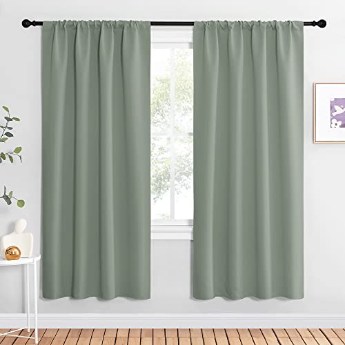 Window Curtains Blackout Drapes (Greyish Green / 42"W x 72"L (Pack of 2))