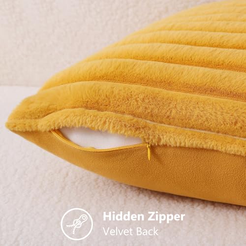 Fall Faux Fur Throw Pillow Covers 18x18 Set of 2 Mustard Yellow (Mustard Yellow / 18" x 18" (Pack of 2))