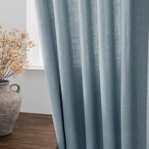 Light Blue Linen Curtains 84 Inch Length 2 Panels Set for Living Room Rod Pocket Back Tab Light Filtering Window Drapes for Bedroom Dining Room Protect Privacy Modern Farmhouse Decor 52x84 (52"W x 84"L (Pack of 2) / Light Blue)