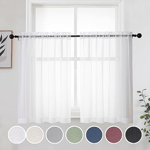 Short Sheer Curtains 30 Inches 2 Panels Set (White / 42"W x 30"L (Pack of 2))