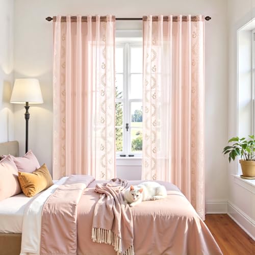 Floral Sheer Curtains (S | Pink / 50"W x 63"L (Pack of 2))