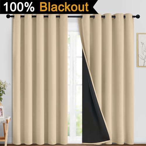 Beige 100% Blackout Curtains 84 Inches Long for Bedroom 70" Wide (70"W x 84"L (Pack of 2) / Beige)