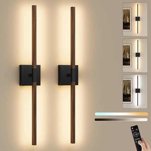 Black Walnut Rechargeable Wall Sconce with Remote Control 40 Inch (Black & Walnut / 40 Inch(2 Pack))