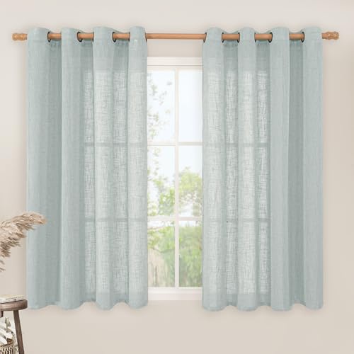 Semi Sheer Linen Curtains 54 Inch Length 2 Panels for Bedroom (52"W x 54"L (Pack of 2) / Greyish Blue)