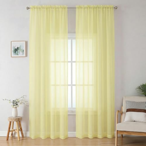 Sheer Curtains 96 inches Long 2 Panels Set for Living Room (Light Yellow / 42"W x 96"L (Pack of 2))