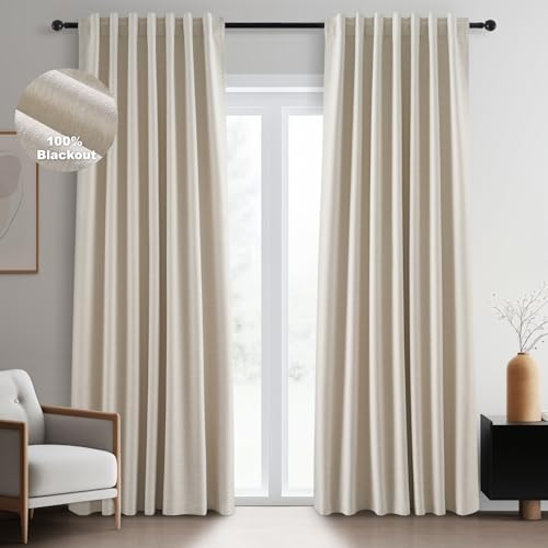 Floor to Ceiling Curtains Drapery 108 Inches Long Black Out for Track System with Hooks and Rings (Beige / 52"W x 108"L (Pack of 2))