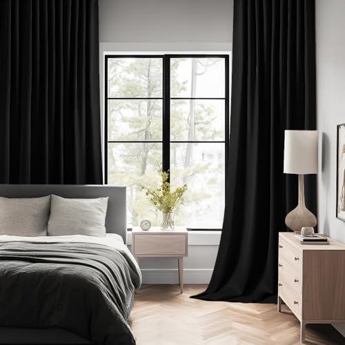 Black Back Tab Blackout Curtains 52x120 Inch Long 2 Panels Set (Black / 52"W x 120"L (Pack of 2))