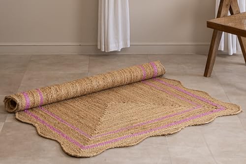 Jute Area Rug Handmade Classic Design Soft Textured Durable Easy Clean Low Pile for Living Room Entryway Bedroom Farmhouse Decor (Pink / 2' x 8' (Runner))