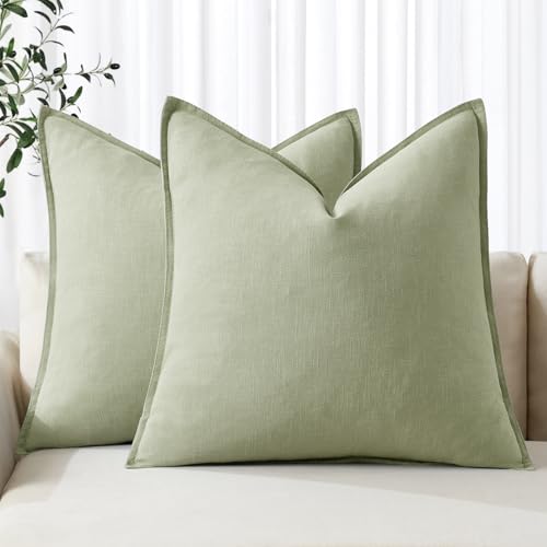 Decorative Linen Pillow Covers 20x20 Inch Light Green (Light Green / 20" x 20" (Pack of 2))