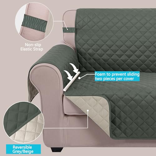 Reversible Sofa Cover Couch Cover for Dogs (Grey/Beige / 68"sofa L - Large)